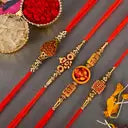 Religious RK24_MB_PAK_4xD1 Assorted Rakhi Set  (4 Rakhi For Brother, 1 Roli Chawal Set, 1 Greeting Card)
